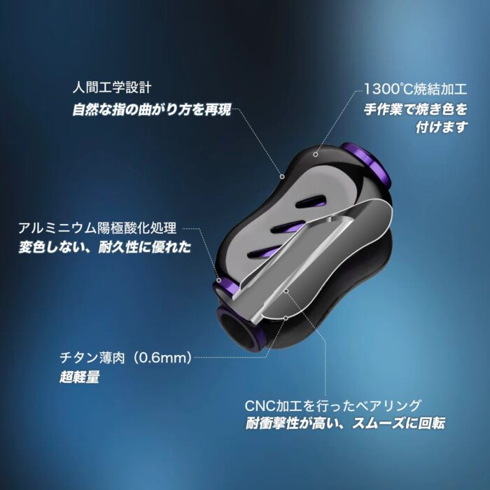 TH90 ベイトリール対応 チタン製ダブルハンドル タトゥーラ スティーズ アルファス  80mm  90mm ハンドルノブ付き - 画像 (11)