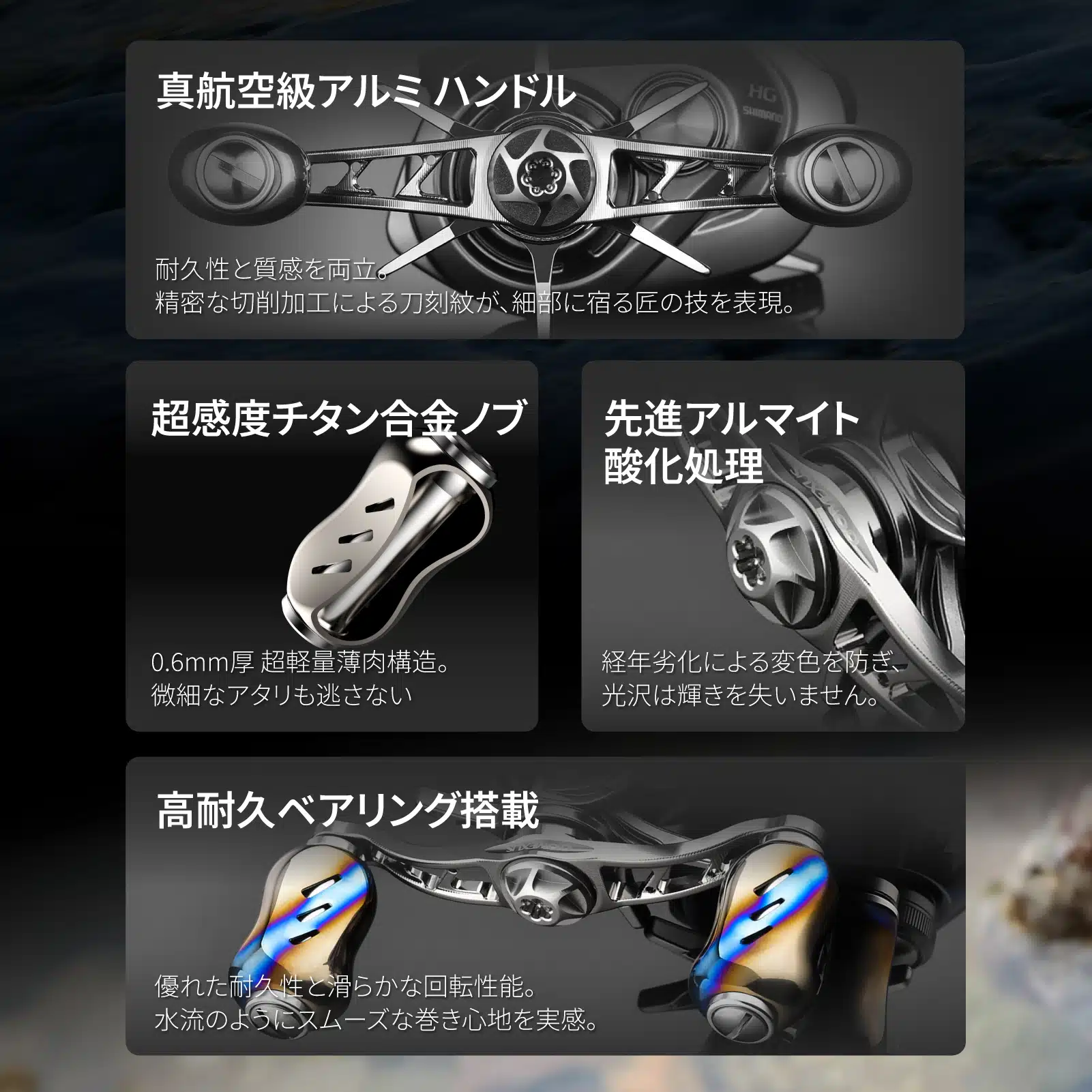 CH-T22 アルミ製ベイトリールハンドル チタン製ノブ 90mm バス・シーバス汎用 3 ベイトリール チタン合金製 ハンドル カスタム