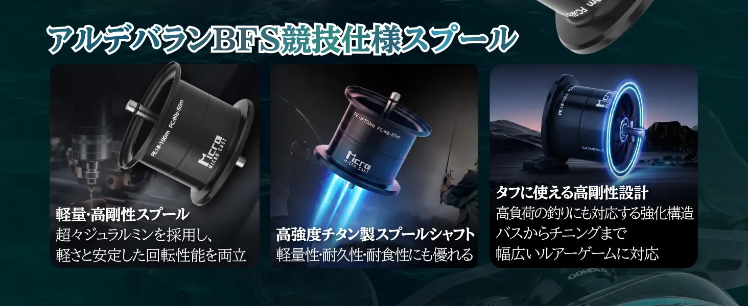 22アルデバランBFS 競技仕様スプール 超々ジュラルミン採用 高強度チタン製シャフト